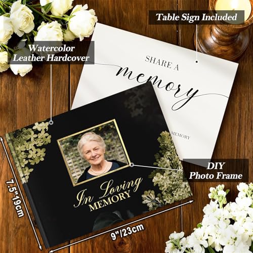 Image of Lanpn Funeral Guest Book for Memorial Service, 100 Pages Celebration of Life Sign in Books for Guests, Funeral Favors Registry Book with Memory Table Sign, Black, Leather Cover