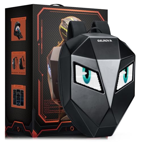 Gelrova Knight Motorcycle Backpack with LED Eyes, App Control Waterproof Hard Case Motorbike Bag, DIY Laptop Backpack for Riding, Cycling, Travel, Small Size 17in, Black Gelrova Knight Motorcycle Backpack with LED Eyes, App Control Waterproof Hard Case Motorbike Bag, DIY Laptop Backpack for Riding, Cycling, Travel, Small Size 17in, Black