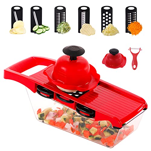 10 in 1 Multi-Function Vegetable and Fruit Chopper, Mandoline Slicer, Onion Potato Cheese Shredder, Salad Spiralizer Cutter, Veggie Grater Dicer Artifact with Vegetable Peeler,Hand Guard and Container