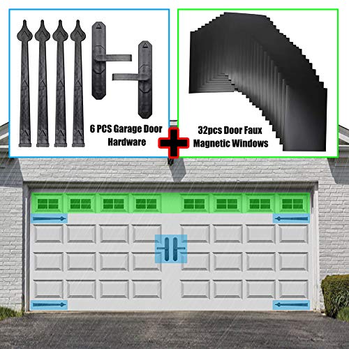 Garage Door Magnetic Decorative Hardware 32pcs Door Faux Magnetic Windows and and 6 pcs Hinges Handles Installation for Metal Car Garage Door Accent Kit - Thumbnail 6