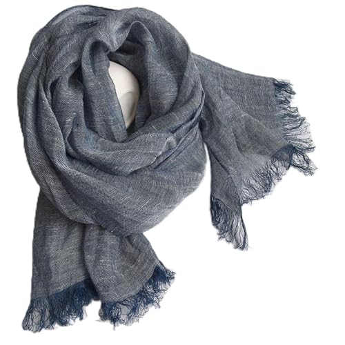 Pure Color Linen Infinity Scarf for Women & Men Lightweight Unisex Bib All-Match Shawl Neck Warmer, 52x190cm (Color : Retro Blue, Size : 52x190cm)