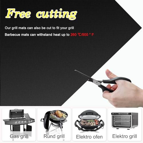 Foto von Nutabevr 5er Set 40x30cm BBQ Grillmatte, Antihaft Grillmatten, Grillzubehör, Backmatte Backpapier Wiederverwendbar, Hitzebeständig zuschneidbar, Dauerbackfolie für Gasgrill, Gas, Holzkohle, Backofen