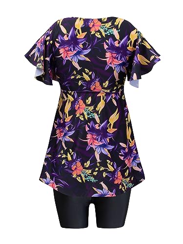 Fanuerg Women's Tankini Swimsuits Ruffled Flowy Tankini Tops with Boy Shorts Swimwear Tummy Control Two Piece Bathing Suits4