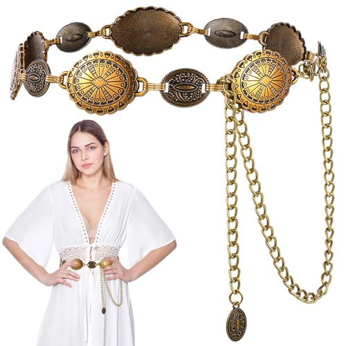 Metal Waist Chain Belt Country Belts for Women Oval Western Chain Belt for Dresses Jeans
