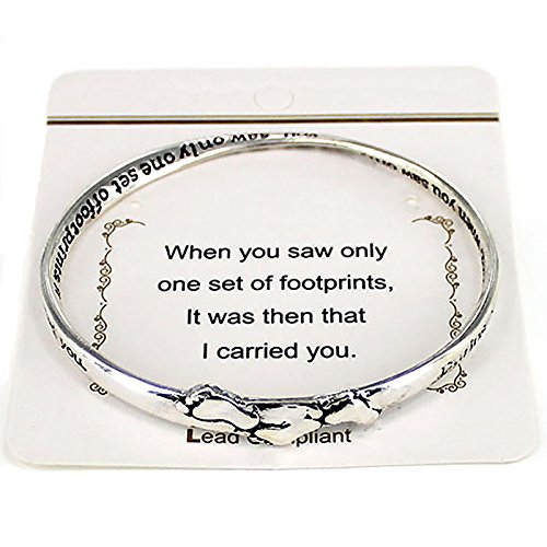 Image of Footprint Twist Bangle Silver-tone Bracelet with Inspirational Card