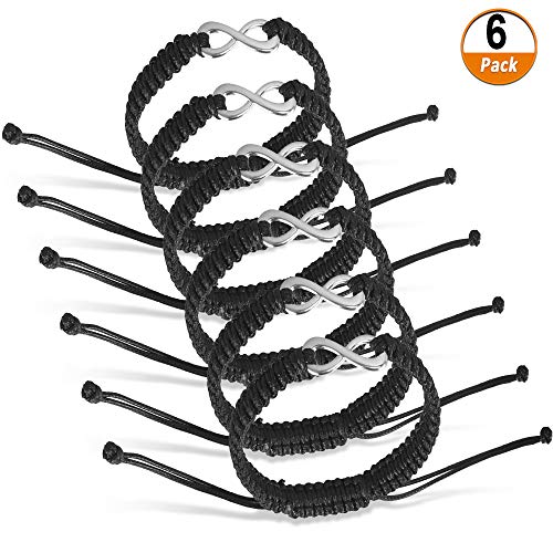 Preisvergleich Produktbild Dadabig Set 6, Unendlichkeitszeichen Paar geflochtene handgefertigte Armband, Einstellbare Geflochtene Unisex Manschettenknopf Leder Glück Armband Seil Armreif Für Immer Freundschaft und Liebe, Schwar