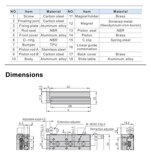 Cylindre pneumatique 20mm course 50mm guidage lineaire table coulissante - 8