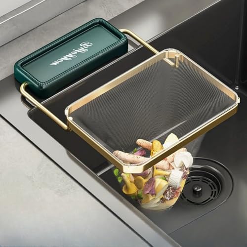 Foldable kitchen sink filter basket | 100 disposable mesh bags | Food waste disposal gadget (green)