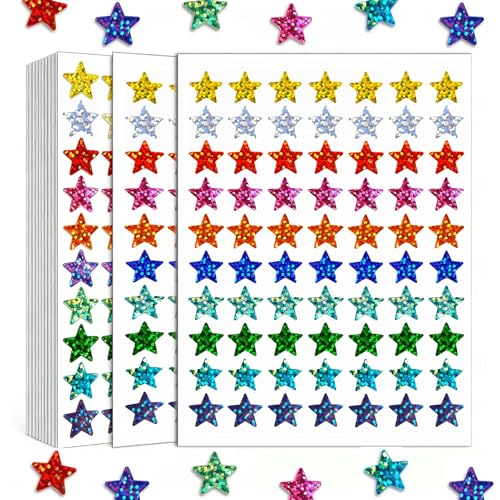 2100 Pièces 10 Couleurs Gommettes Étoiles Autocollants - 15mm - 30 Feuilles Gommettes Enfants, Stickers Étoiles de Récompense pour Enfants, École, Loisirs...