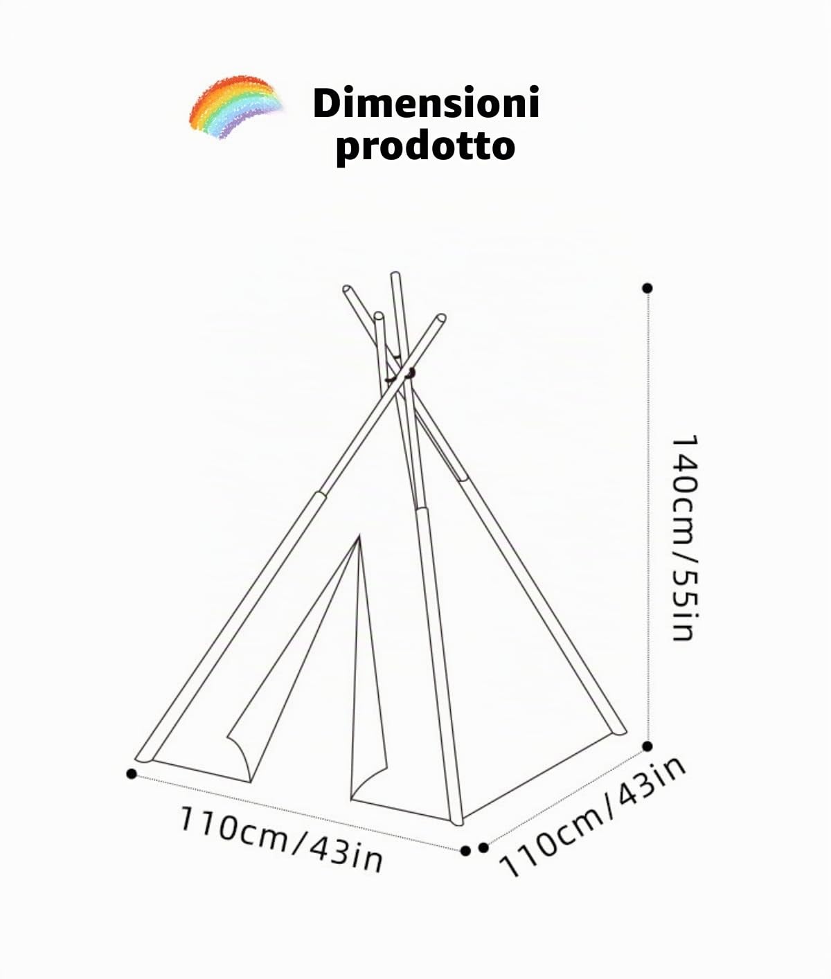 Tenda Teepee per bambini, tenda gioco, casa giochi, 43x43x55in