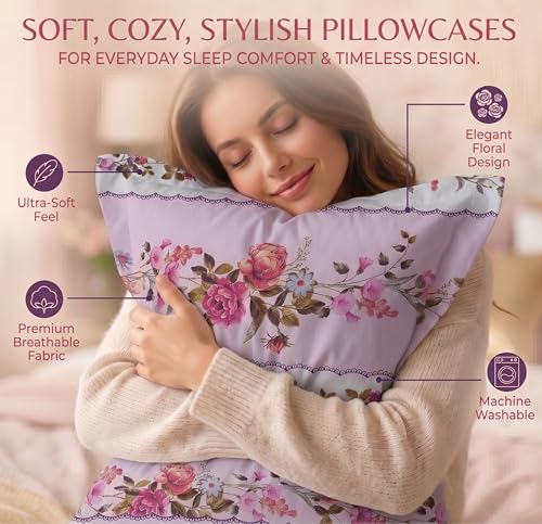 Image of VAS COLLECTIONS Cotton Pillow Cover Set of 2 (17x27 Inches) | Ultra Soft Breathable Pillow Cases for Bed | Skin Friendly, Fade Resistant & Comfortable Pillow Covers for Bedroom Decor (Pink)