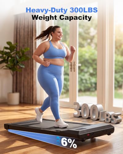 Image of 6% Incline 300 lbs Walking Pad Under Desk Treadmill | Quiet portable mini treadmill for home office with app & remote control. 100% pre-assembled and slim space-saving design.