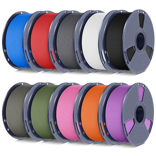Image of SUNLU PLA Matte 10KG Bundle PLA 3D Printer Filament, PLA Filament 1.75mm, 10 Colors, Matte Finish, 1kg Spool, Black+White+Grey+Olive Green+Red+Blue+Pink+Orange+Purple+Clay