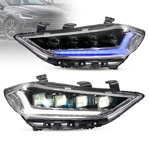 VLAND LED Headlights For 2017 2018 Hyundai Elantra W/Start Blue to White DRL & Sequential Turn Signal (Not Fit Elantra Sport Model)