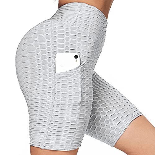 RIOJOY High Waist Butt Lift Shorts for Women Booty Shorts Gym Textured Workout Shorts