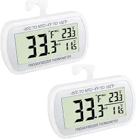 VOULOIR Termômetro de Geladeira À Prova D'Água, Termômetro Digital de Freezer, Função de Registro Máximo/Mínimo, Tela Lcd Grande e Parte Traseira Magnética para Cozinha, Casa, Restaurantes(2)