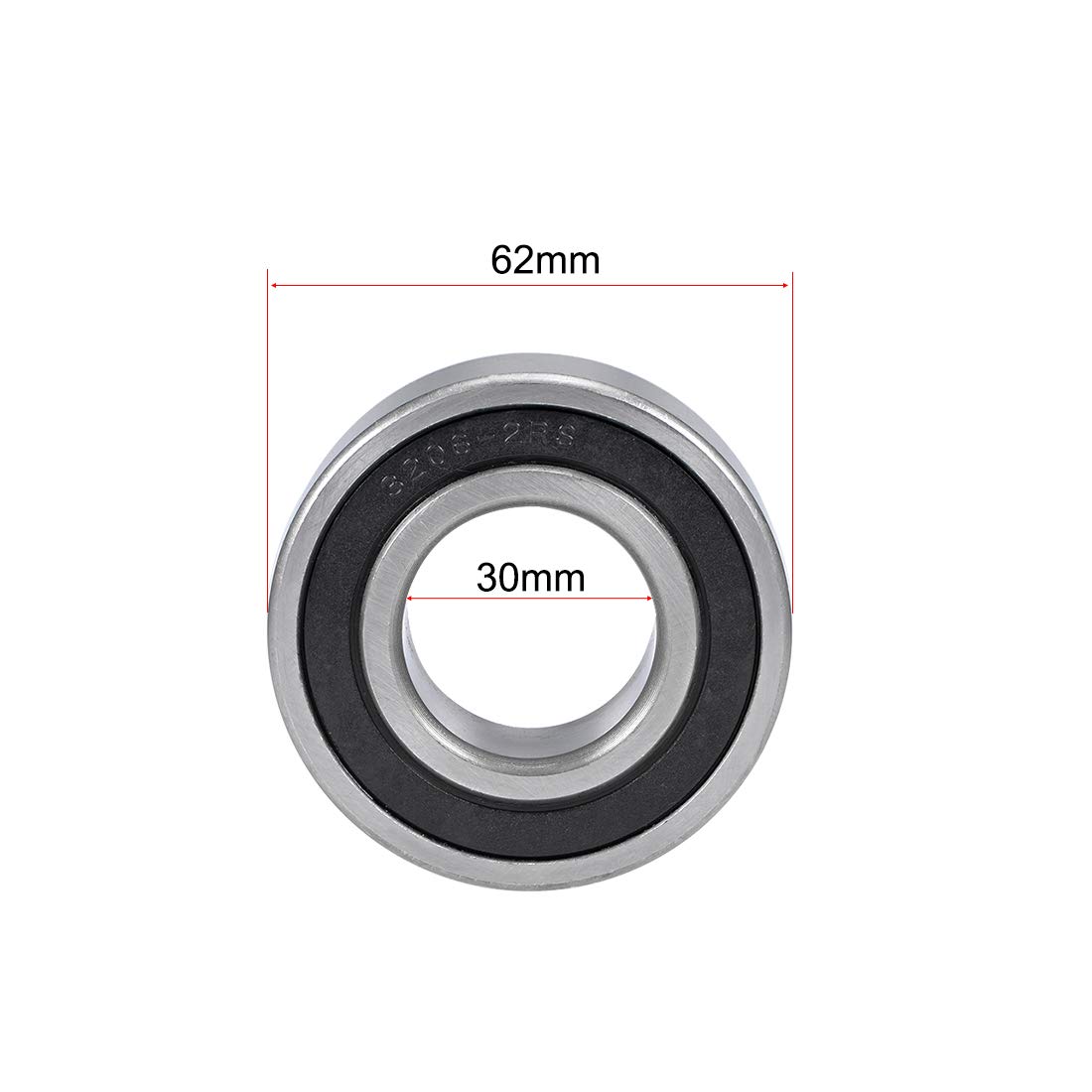 sourcing map 3206-2RS Roulement billes contact oblique 30x62x24mm Scellé roulements 5206-2RS 2Pcs