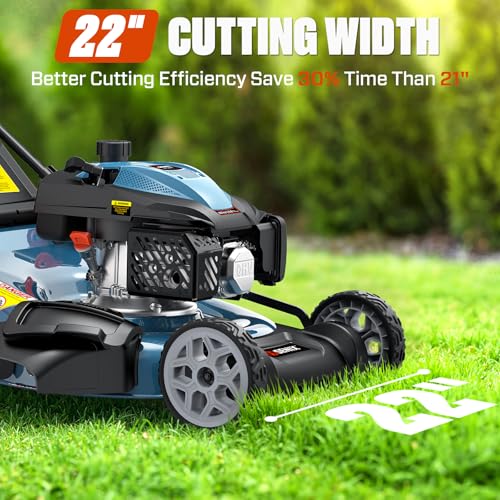 Image of SENIX 22 inch 201cc Variable Speed Rear Wheel Self Propelled Gas Lawn Mower | 4-Cycle OHV Engine, 3-in-1 Mower with Bagging, Mulching & Side Discharge, 6-Positions Adjustable Height