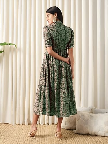 Image of KZULLY | Dress for Women | Summer Outfit | Elegant Casual | Puff Sleeves| Lightweight Polyester Fabric
