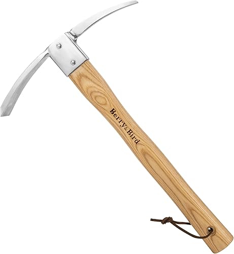 Miniatura 1 de Berry&Bird Hachas de púa de jardinería, azada de acero inoxidable con mango de madera, herramienta de mano de hacha de púa resistente para