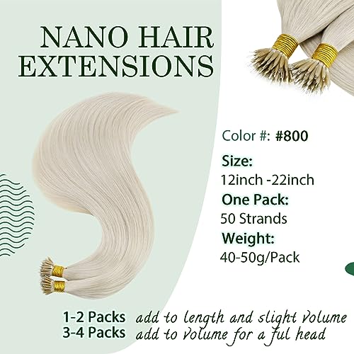 RUNATURE 20 Inch Nano Hair Extensions Real Human Hair White Blonde Nano Beads Hair Extensions Human Hair Blonde Straight Invisible Nano Rings Hair 50g 50s #800 - Image 3