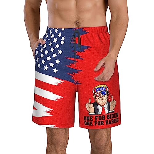 Donald Trump Middle Finger Biden Harris America Republican Gifts Men's Swim Trunks Bathing Suit Board Shorts Swimsuit White4