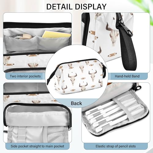 Image of Fisyme Western Bull Skull Pencil Case Large Capacity Pencil Pouch Pen Bag Box Big Makeup Pencil Case Organizer