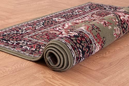 Lord of Rugs Traditional Rug for Living Room Bedroom Kitchen Hallways Lounge Carpet Lancashire Floral Medallion Oriental Rug Green Small 80x150 cm (2'6"x5')