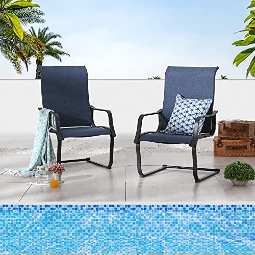 Image of LOKATSE HOME 2 Pieces Patio Dining Armchairs C Spring Motion Chairs Outdoor Metal Set for Garden Backyard Poolside