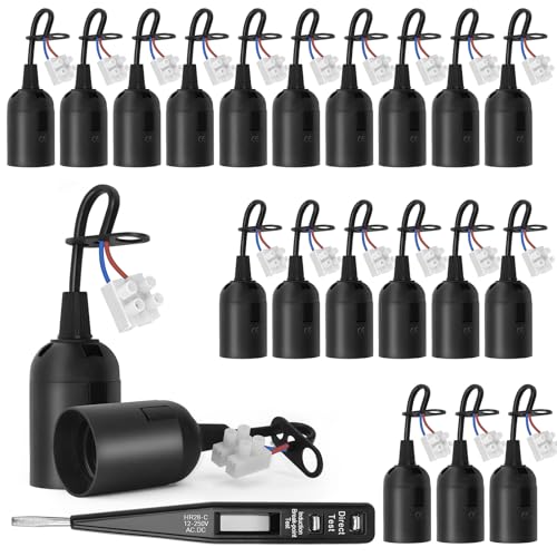 20 Stück E27 Ersatzfassung + VDE-Spannungsprüfer Baufassung mit Kabel Lampenfassung mit Kabel Renovierfassung Baustellenfassung