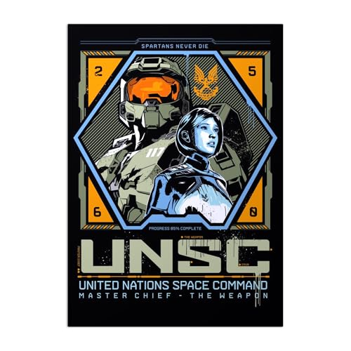 Displate - Poster en Métal - Monté sur Aimant - Halo Game - Halo Graphics - Spartans never die - Taille M - 32x45cm Matt