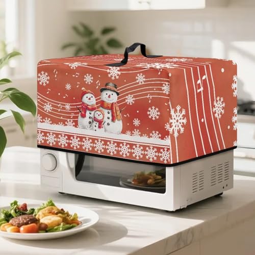Image of Microwave Oven Cover Christmas Appliance Protector Air Fryer Toaster Oven Cover Kitchen Baking Accessories, L, 20.9 x 15.7 x 12.4 Inches, Snowman Musical Note Snowflake Red