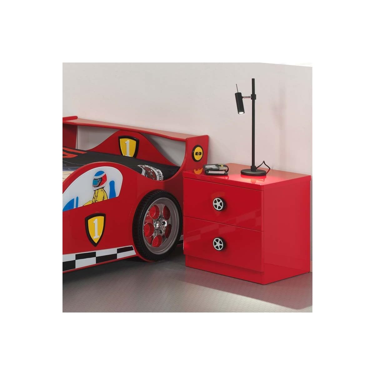 Paris Prix Table de Chevet Enfant Voiture Monza 50cm Rouge