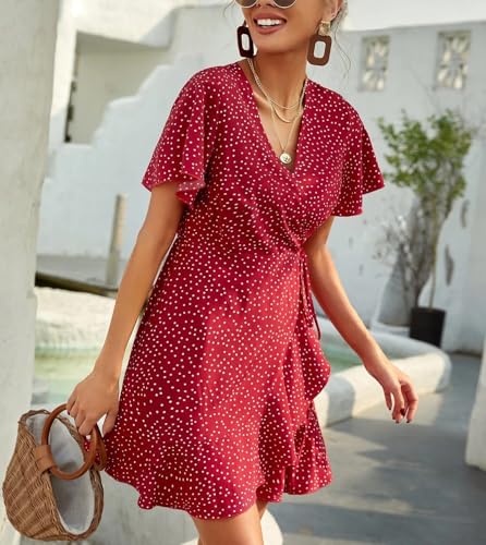 Image of Women's Elegant Floral Dress Coll. (All-Seasons) - Sleeveless /Short /Midi, V-Neck Ruffle, Fashion Casual Party Dresses