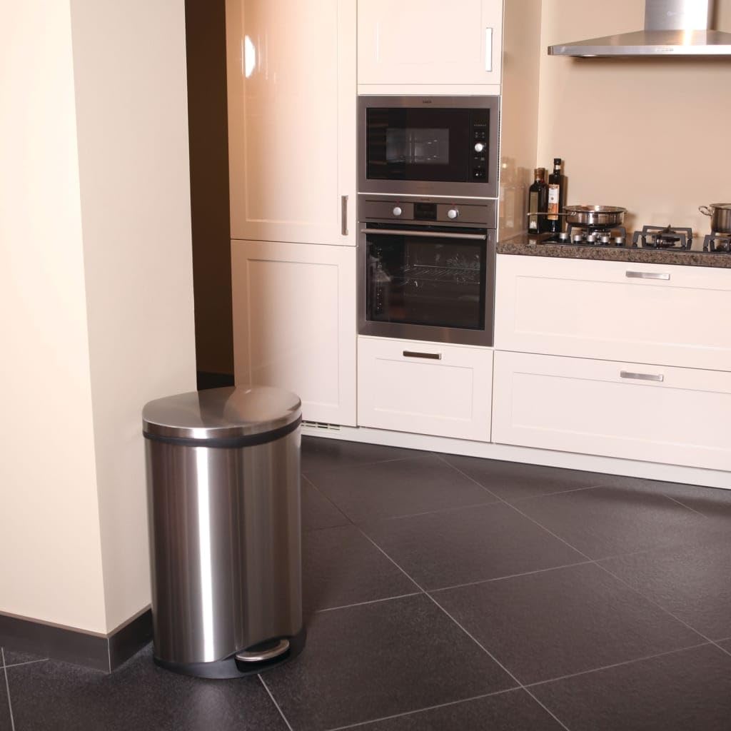 EKO Mülleimer 50L, Tretmülleimer mit Soft-Close-Deckel und Inneneimer, Muschelform Abfalleimer aus Edelstahl, Fingerabdruck frei, Abfallbeutelfixierung, Großer Treteimer für Küche