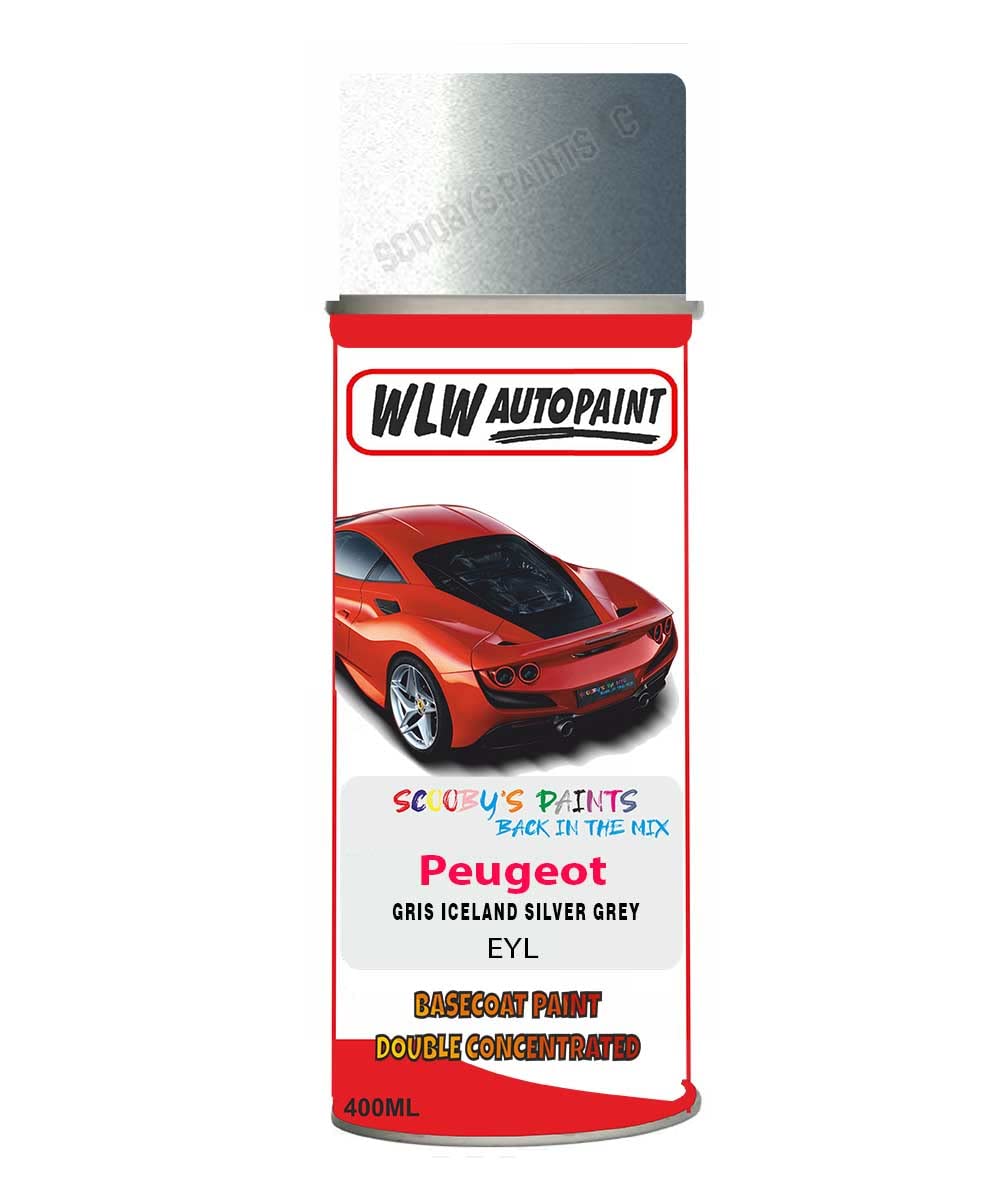 SCOOBYS PAINTS BACK IN THE MIX Basecoat Aerosol Spray Paint For Peugeot 206 Gris Iceland Silver Grey 1998-2013 Code Eyl