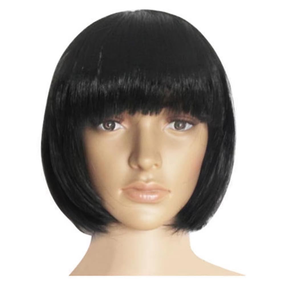 Accessori Parrucche Parrucca Nera Corta Ondulata Da Donna Con Frangia In Fibra Resistente Al Calore Per La Festa Cosplay Quotidiana