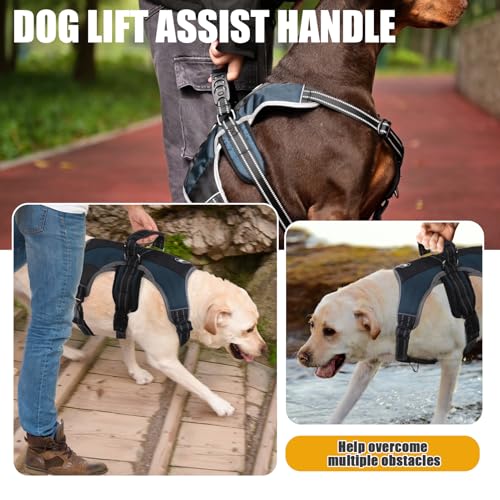 Image of Mihachi Dog Harness for Medium Dogs, Escape Proof No Pull Service Vest with Reflective Strips and Control Handle, Adjustable and Cozy for Easy Walking, No Choke Pet Harness with 2 Metal Rings, Blue M