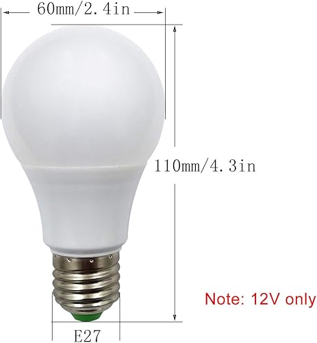 Miniatura 2 de Bombillas LED E26 de bajo voltaje de 12 V, 5 W, A19, bombilla estándar Edison con base de tornillo equivalente a 50 W, lámpara halógena blanca