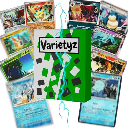 50 Pokémon Karten Deutsch – inkl. 5 Holo Glitzerkarten & 5 Reverse Holos – Verschiedene Karten ohne Duplikate – Sammelkarten Box Set für Kinder & Sammler