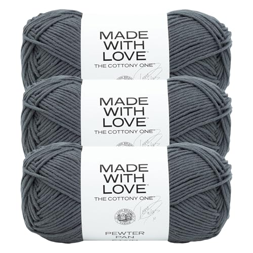 Image of Lion Brand Yarn Made with Love The Cottony One Yarn for Crocheting, Knitting, and Crafts, Pewter Pan, 3 Pack