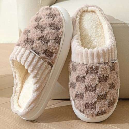 Checkered House Slippers for Women Men Fuzzy Winter Cozy Plush Warm Bedroom Slipper Thickened Sole Plaid Indoor Cotton Home Shoes Slip On2