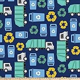 Recycling Garbage Trucks Anti-Pill Premium Fleece Fabric by The Yard