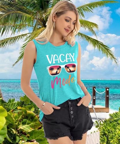 Image of Vacay Mode T Shirts for Women Summer Beach Hawaii Vacation Short Sleeve Tops Holiday Cruise Getaway T Shirts