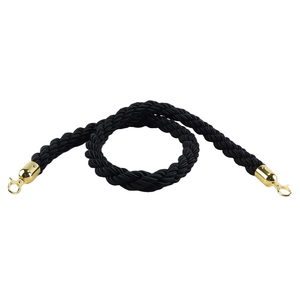 Paquete de 2 cuerdas de soporte negras de 1,5 m (5 pies) con mosquetones para postes y barreras de control de colas y multitudes.