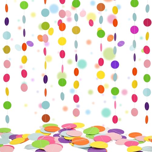 AhfuLife 6 peças 18 m grinalda de papel redondo grinalda multicor para carnaval decoração, círculo pontos suspensos serpentinas de ornamentos para casamentos, carnaval, aniversário, festa e jardim