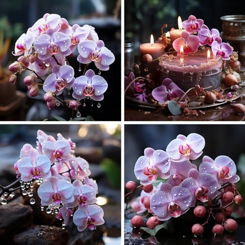 Broderie diamant fleurs et gouttelettes d'eau avec accessoires de décoration