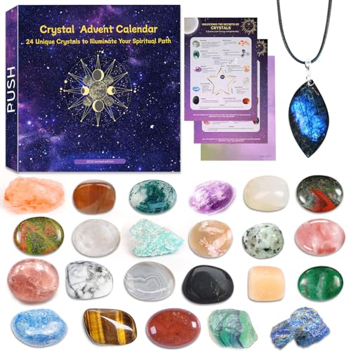 ANOTION Crystal Advent Calendar 2024, 24 Days Christmas Countdown Gemstones Natural Chakra Healing Stones Spiritual Gifts for Women, Novelty Minerals Fossils Beauty Kit for Adult Teens Boys Girls ANOTION Crystal Advent Calendar 2024, 24 Days Christmas Countdown Gemstones Natural Chakra Healing Stones Spiritual Gifts for Women, Novelty Minerals Fossils Beauty Kit for Adult Teens Boys Girls