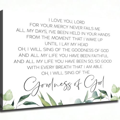 Goodness of God Lyric Christian Wall Decor Praise Song Canvas Wall Art Poster Painting Framed Wall Art Print Living Room Bedroom Home Decor (8x12inch-Framed)