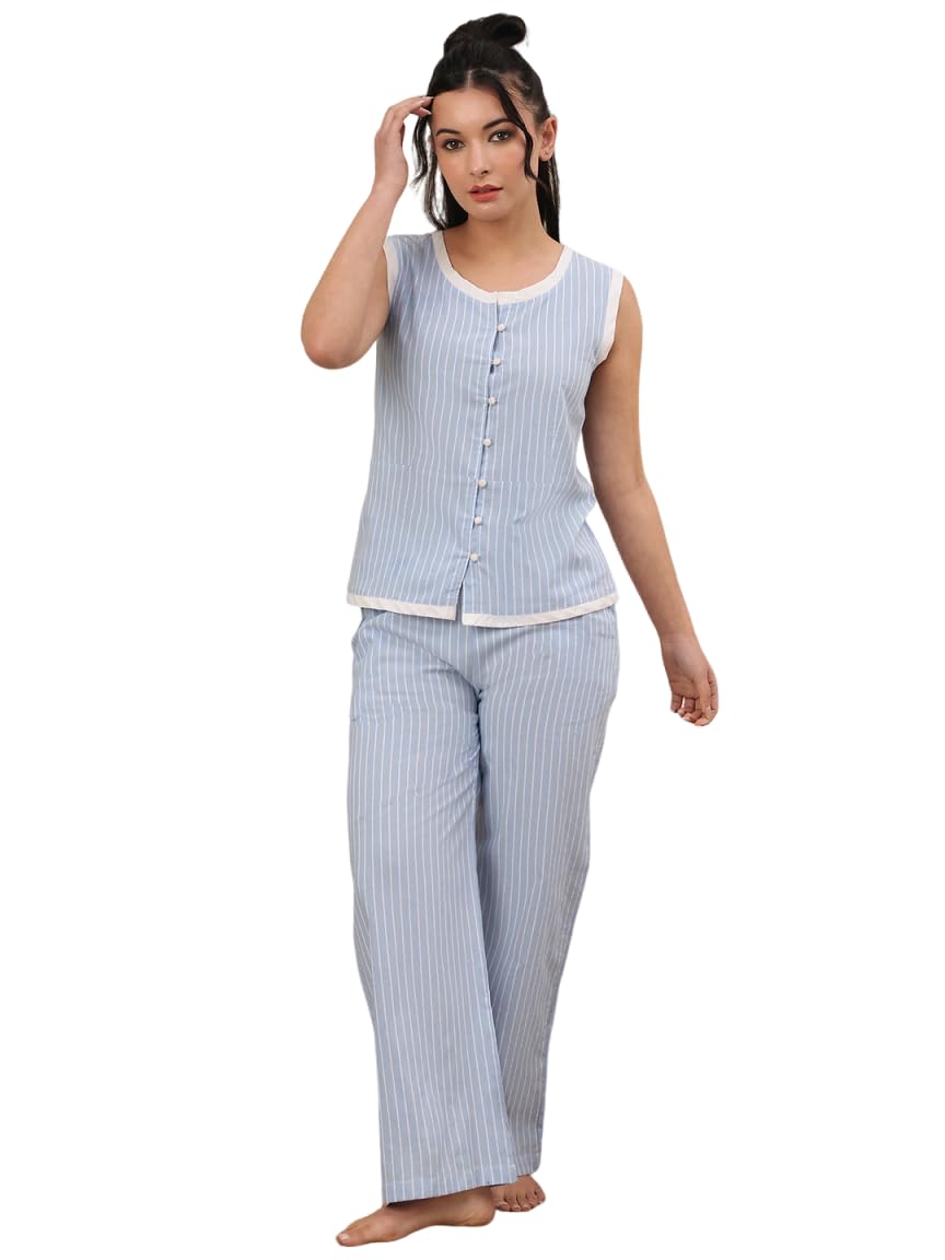 Women Striped Nightsuit Set Top & Pyjama-image-35